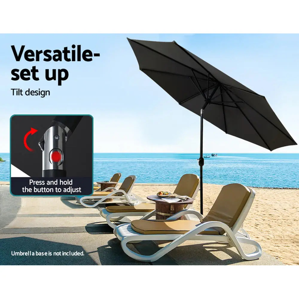 Instahut 3m Outdoor Umbrella Beach Pole Garden Patio Tilt Black - Home & Garden > Shading > Umbrellas & Sunshades