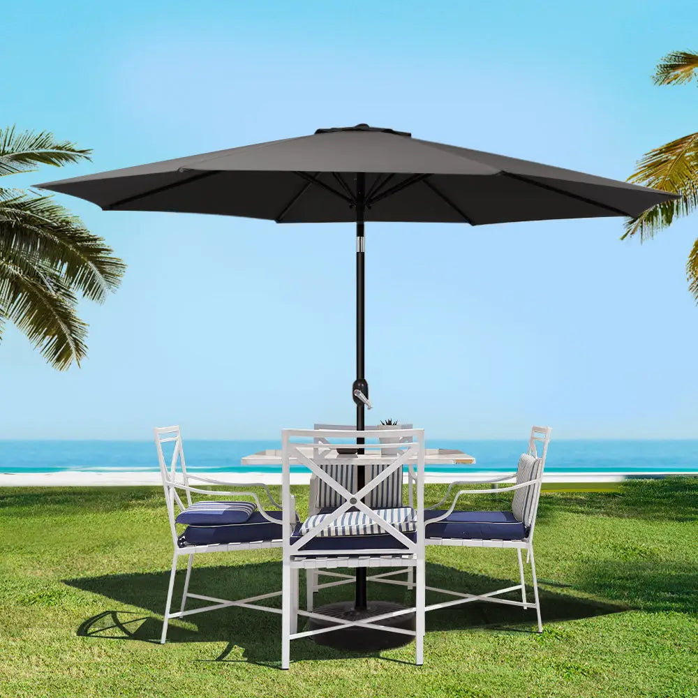 Instahut 3m Outdoor Umbrella Beach Pole Garden Patio Tilt Black - Home & Garden > Shading > Umbrellas & Sunshades