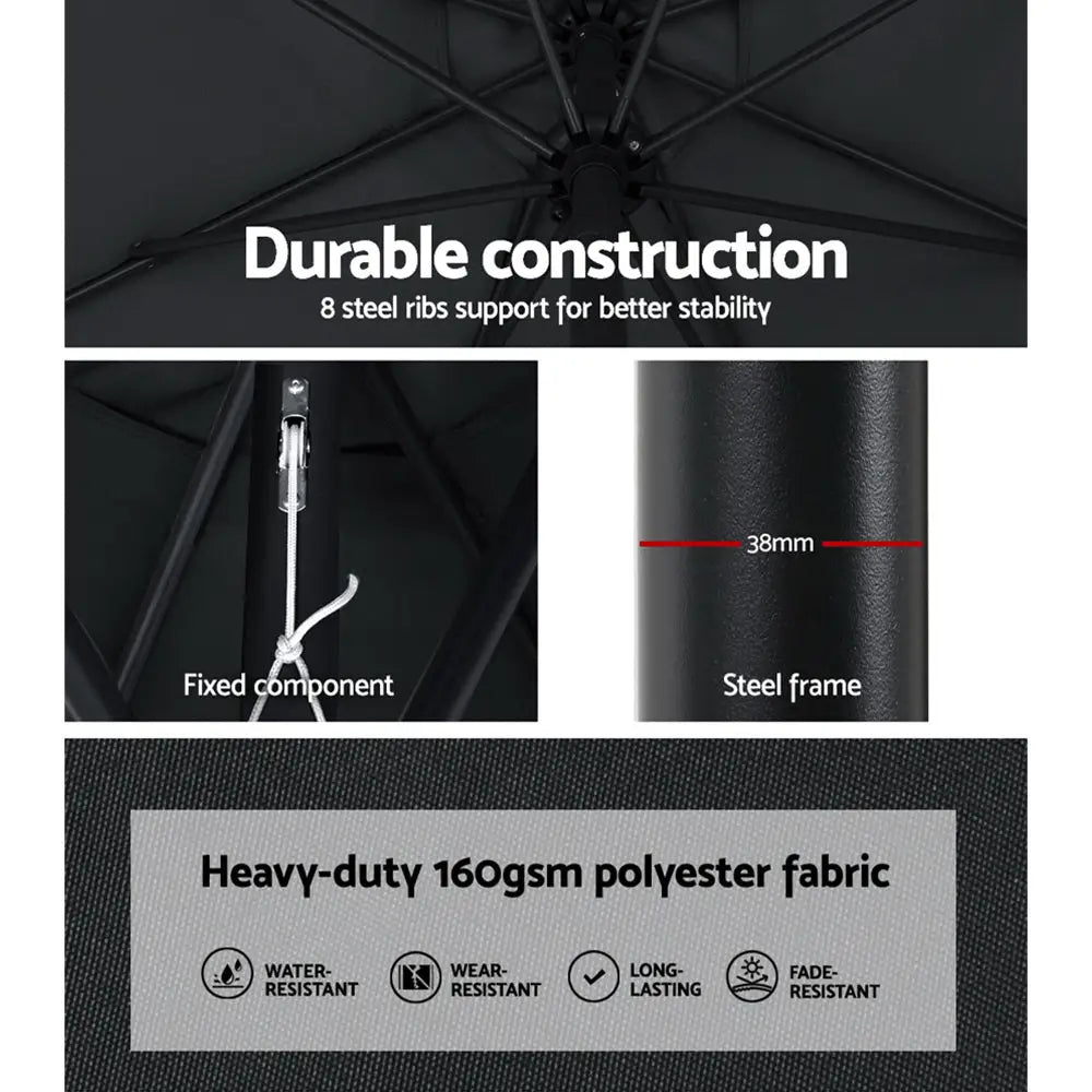 Instahut 3m Outdoor Umbrella Beach Pole Garden Patio Tilt Black - Home & Garden > Shading > Umbrellas & Sunshades