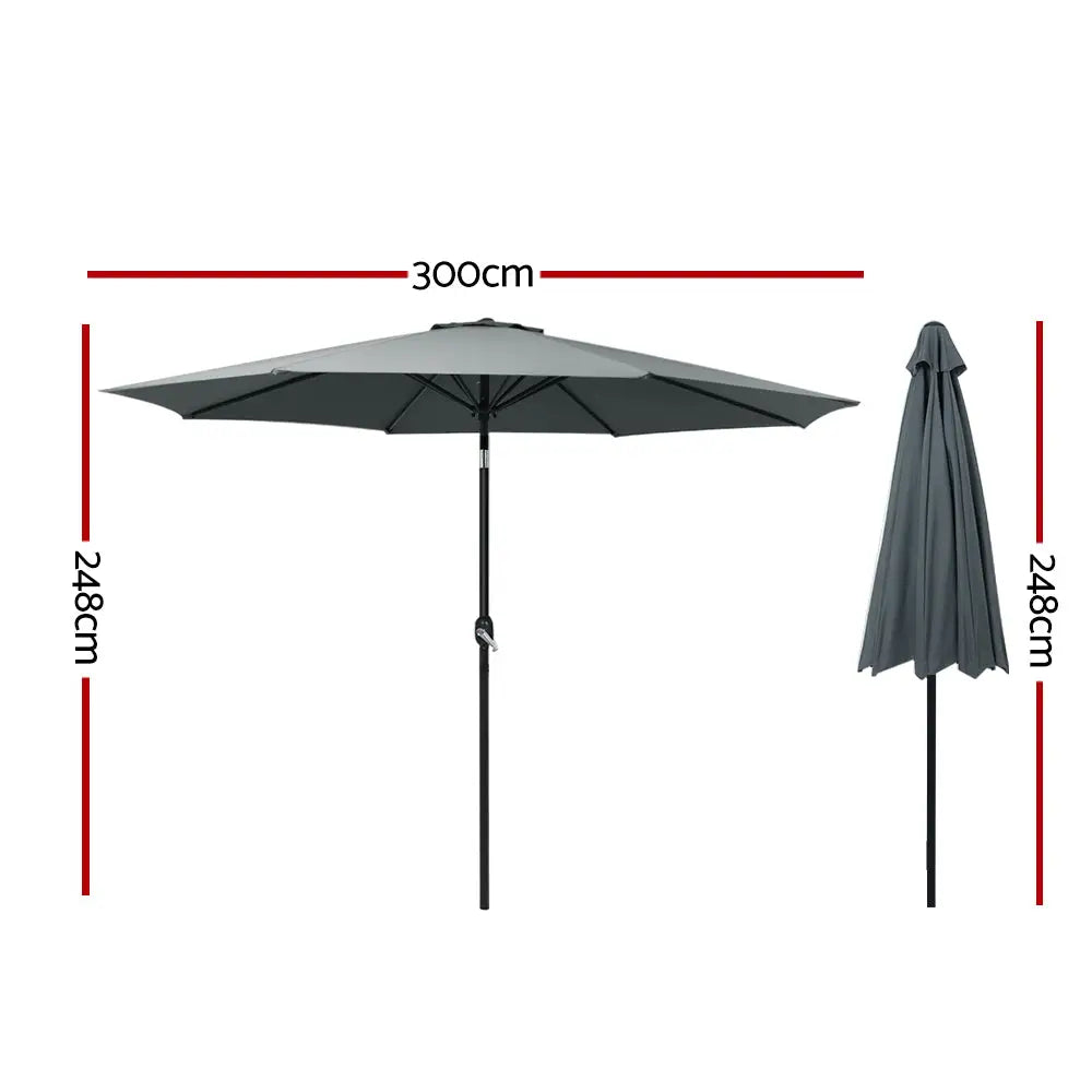Instahut 3m Outdoor Umbrella Beach Pole Garden Patio Tilt Charcoal - Home & Garden > Shading > Umbrellas & Sunshades