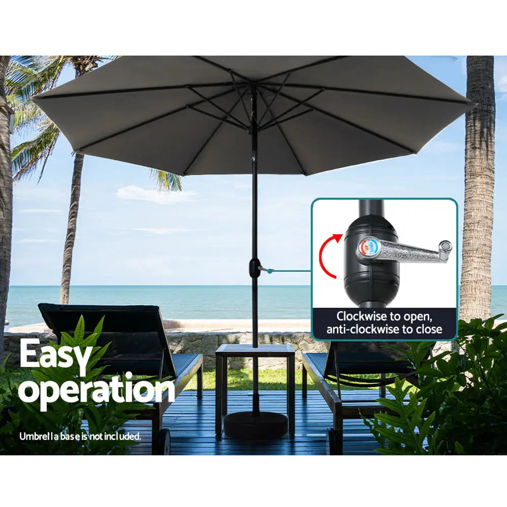 Instahut 3m Outdoor Umbrella Beach Pole Garden Patio Tilt Charcoal - Home & Garden > Shading > Umbrellas & Sunshades