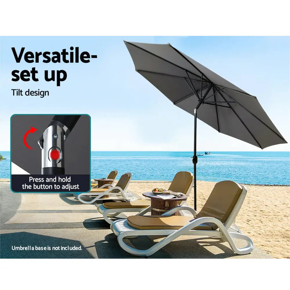 Instahut 3m Outdoor Umbrella Beach Pole Garden Patio Tilt Charcoal - Home & Garden > Shading > Umbrellas & Sunshades