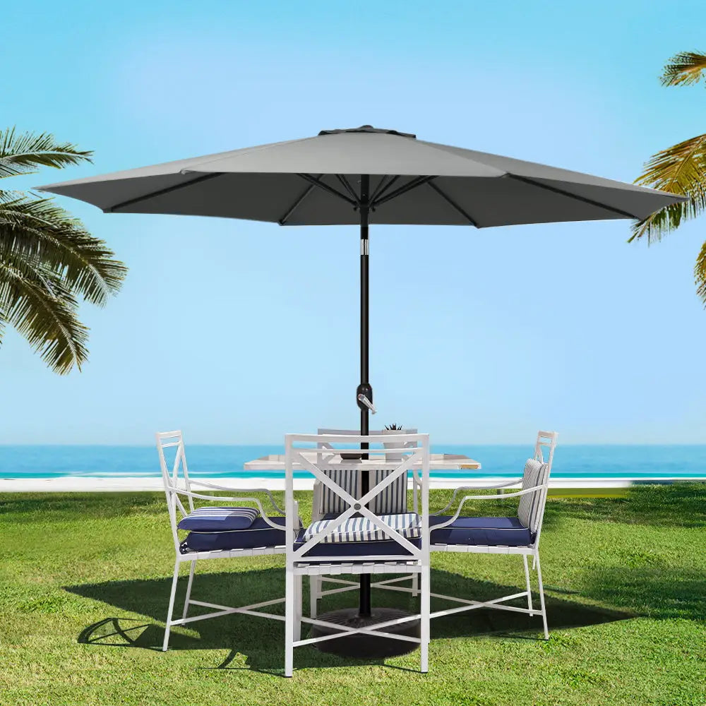 Instahut 3m Outdoor Umbrella Beach Pole Garden Patio Tilt Charcoal - Home & Garden > Shading > Umbrellas & Sunshades