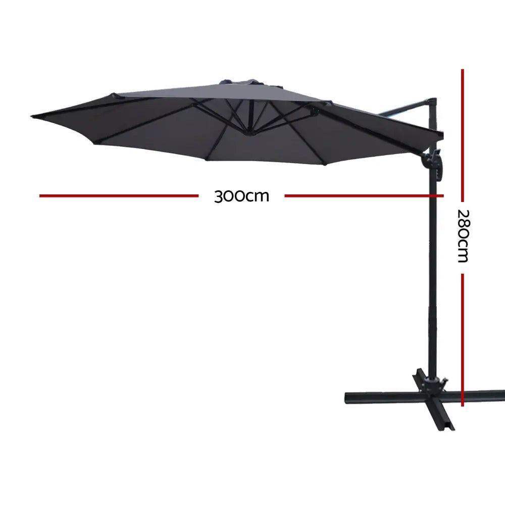 Instahut 3m Outdoor Umbrella Cantilever 360 Degree Tilt Beach Roma Charcoal - Furniture > Outdoor > Outdoor Sofas &