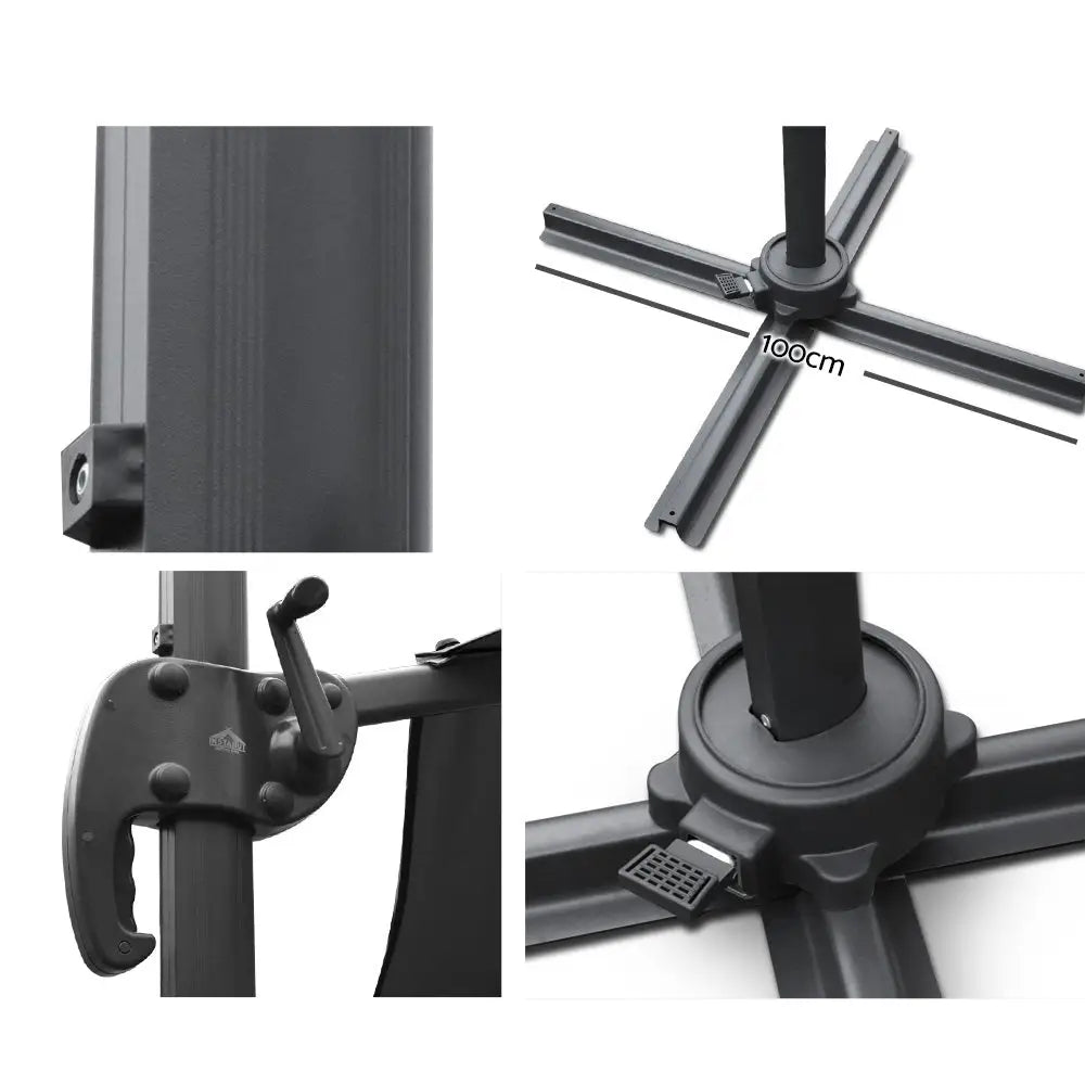 Instahut 3m Outdoor Umbrella Cantilever 360 Degree Tilt Beach Roma Black - Home & Garden > Shading > Umbrellas &