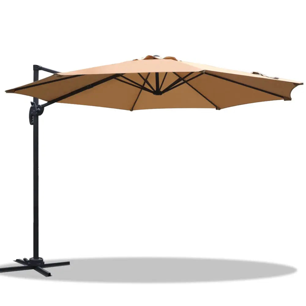 Instahut 3m Outdoor Umbrella Cantilever 360 Degree Tilt Beach Roma Beige - Home & Garden > Shading > Umbrellas &