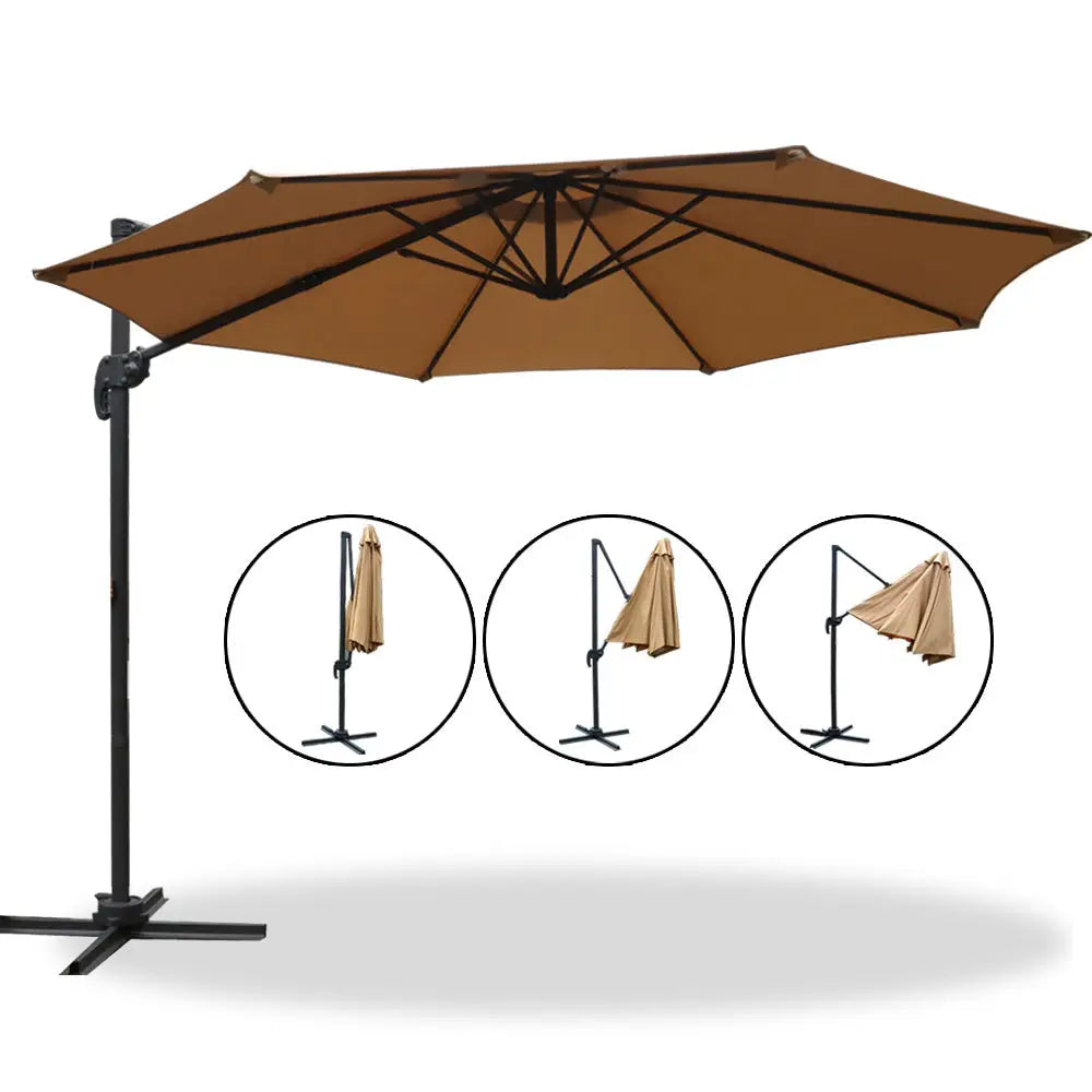 Instahut 3m Outdoor Umbrella Cantilever 360 Degree Tilt Beach Roma Beige - Home & Garden > Shading > Umbrellas &