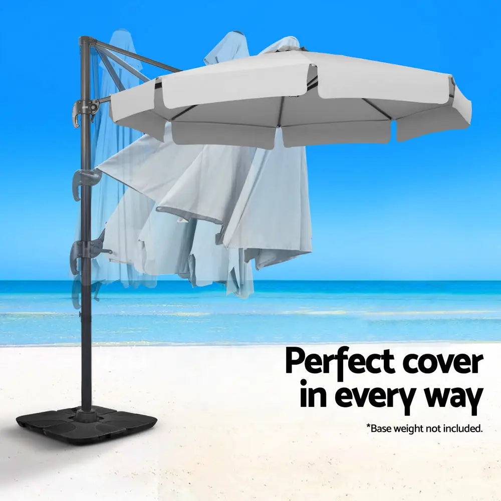 Instahut 3m Outdoor Umbrella Cantilever 360 Degree Tilt Beach Roma Grey - Home & Garden > Shading > Umbrellas &