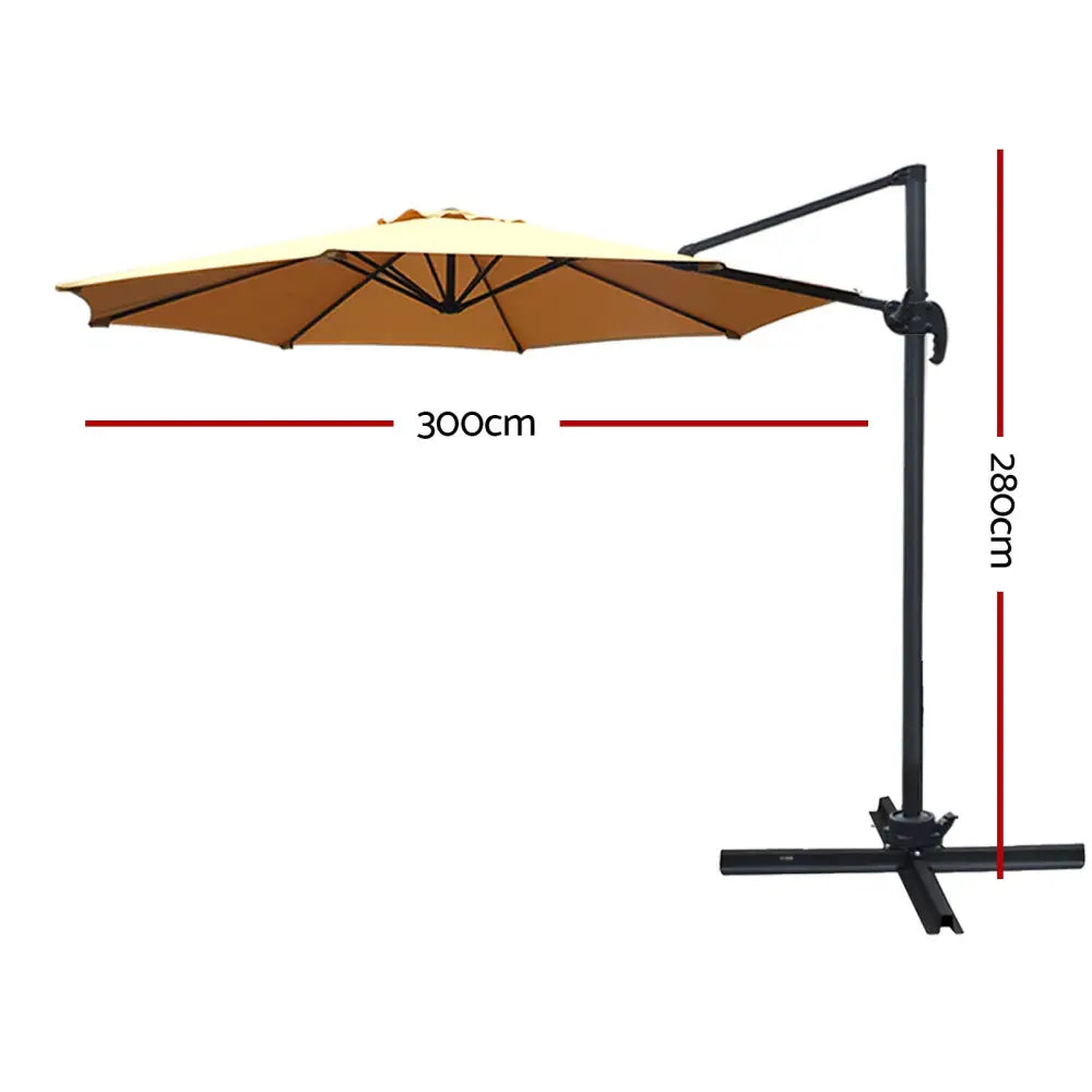 Instahut 3m Outdoor Umbrella Cantilever 360 Degree Tilt Beach Roma Beige - Home & Garden > Shading > Umbrellas &