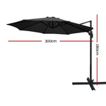 Instahut 3m Outdoor Umbrella Cantilever 360 Degree Tilt Beach Roma Black - Home & Garden > Shading > Umbrellas &