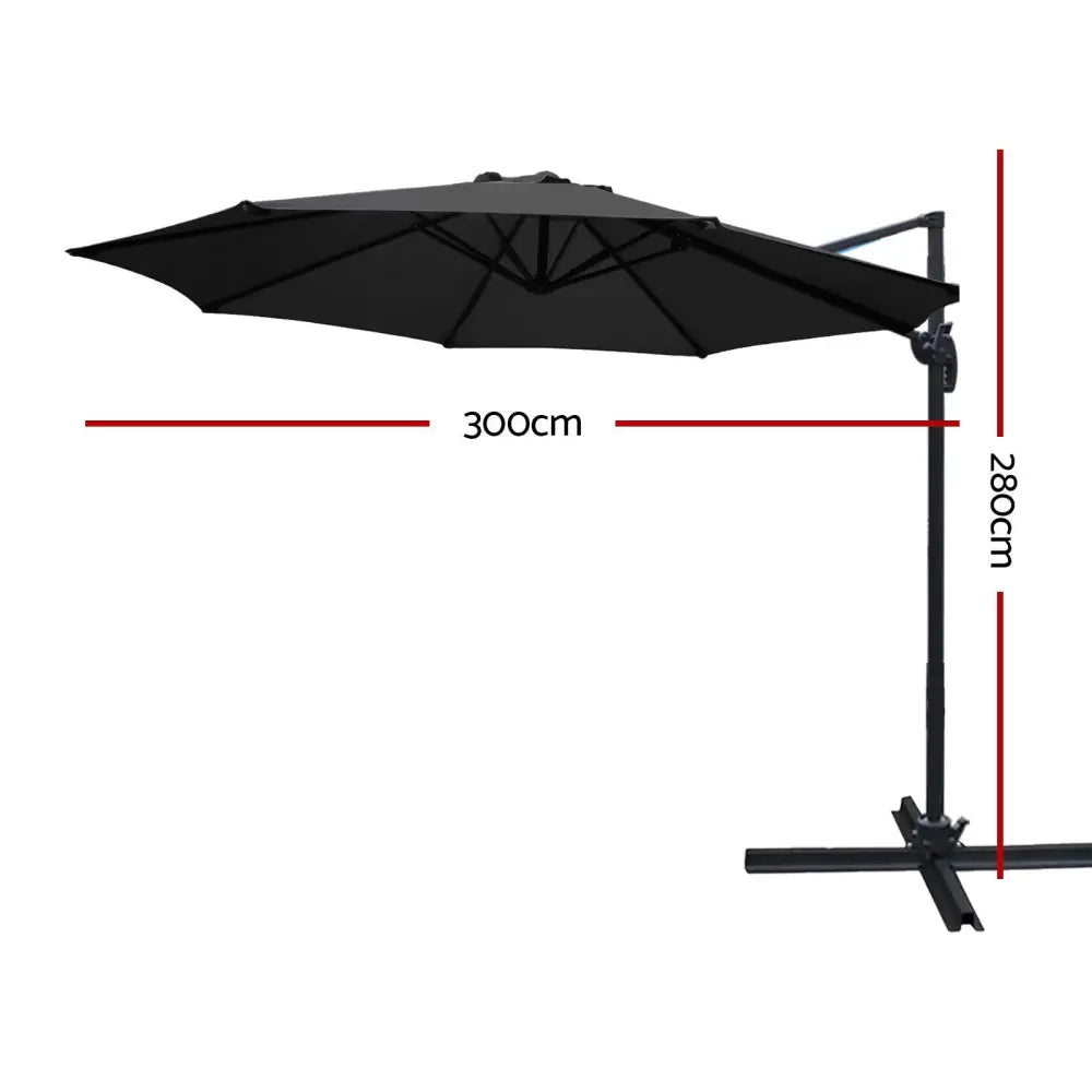 Instahut 3m Outdoor Umbrella Cantilever 360 Degree Tilt Beach Roma Black - Home & Garden > Shading > Umbrellas &