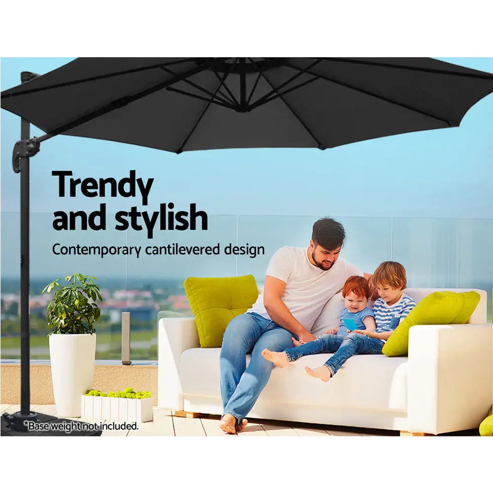 Instahut 3m Outdoor Umbrella Cantilever 360 Degree Tilt Beach Roma Black - Home & Garden > Shading > Umbrellas &