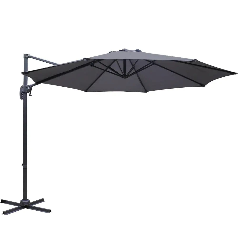 Instahut 3m Outdoor Umbrella Cantilever 360 Degree Tilt Beach Roma Charcoal - Furniture > Outdoor > Outdoor Sofas &