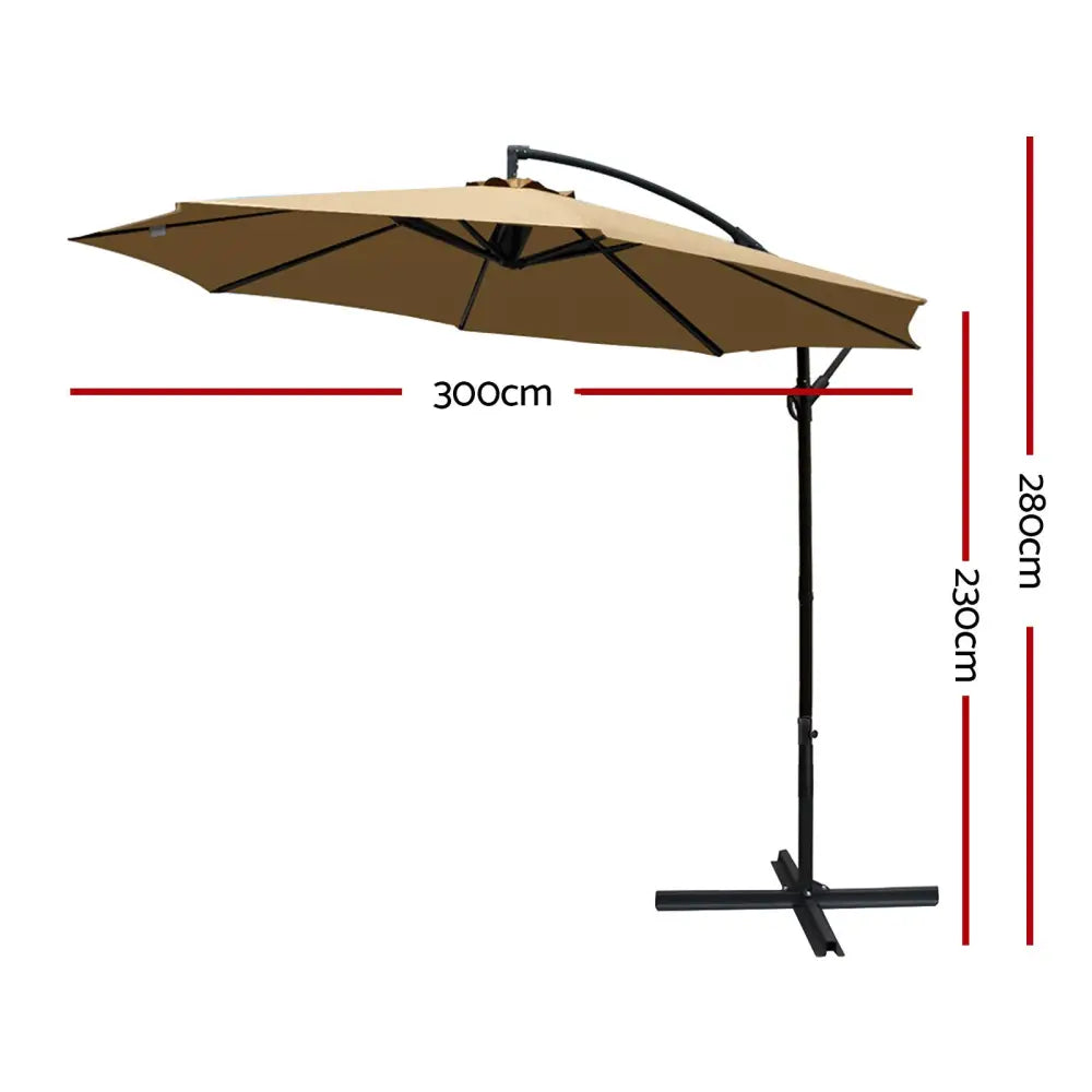 Instahut 3m Outdoor Umbrella Cantilever Beach Garden Patio Beige - Home & Garden > Shading > Umbrellas & Sunshades