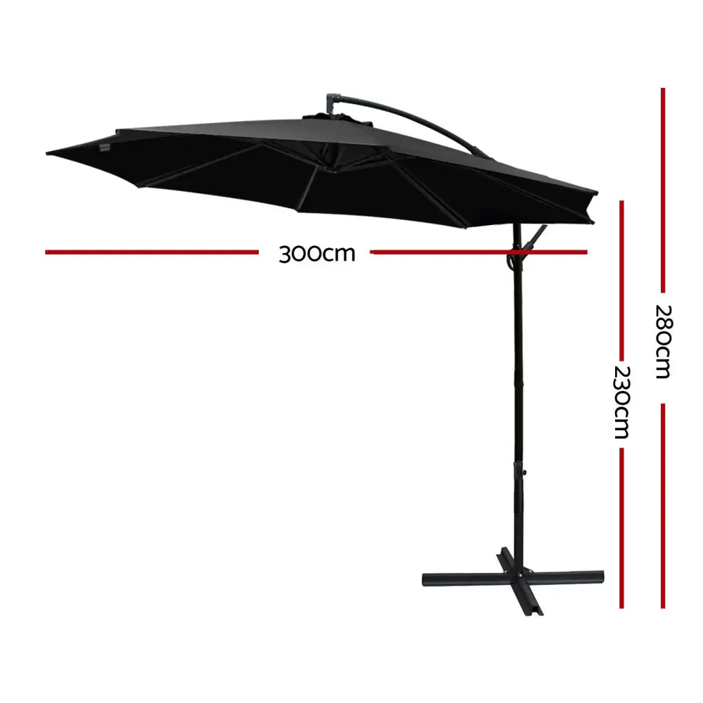Instahut 3m Outdoor Umbrella Cantilever Beach Garden Patio Black - Home & Garden > Shading > Umbrellas & Sunshades