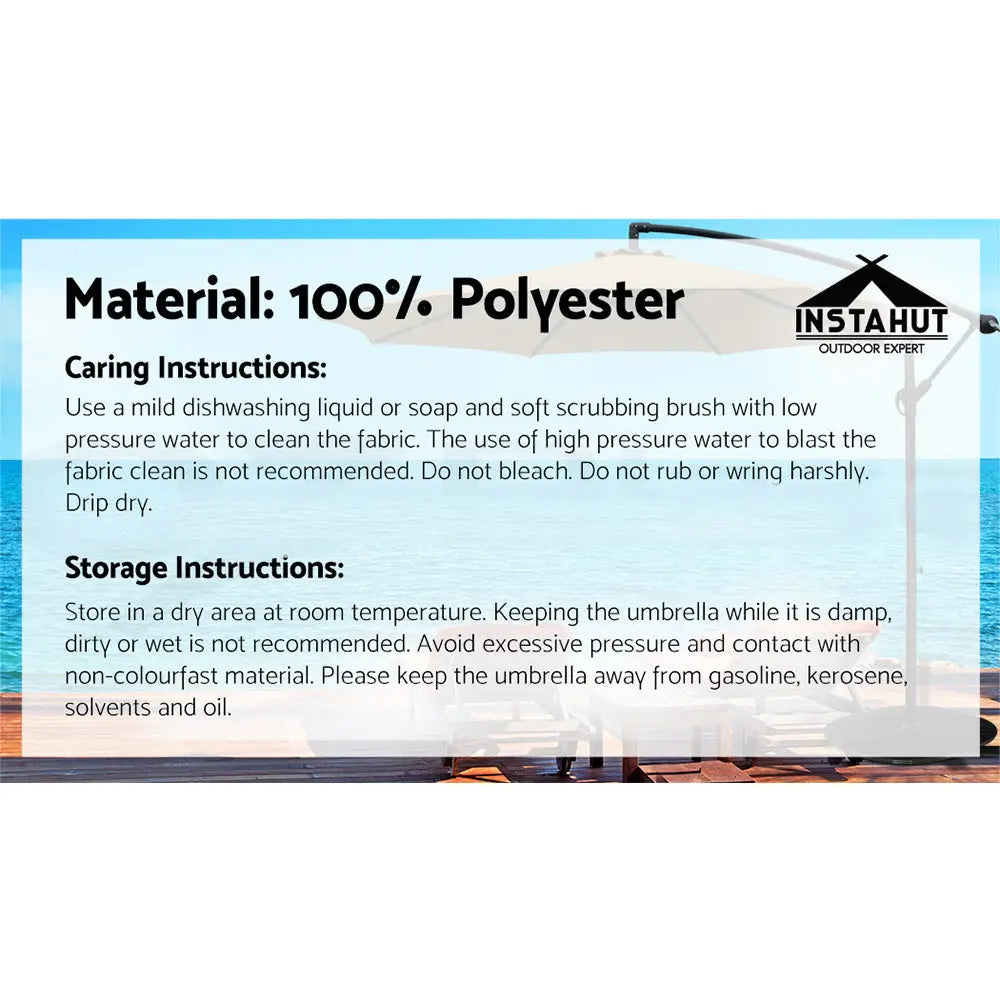 Instahut 3m Outdoor Umbrella Cantilever Beach Garden Patio Black - Home & Garden > Shading > Umbrellas & Sunshades