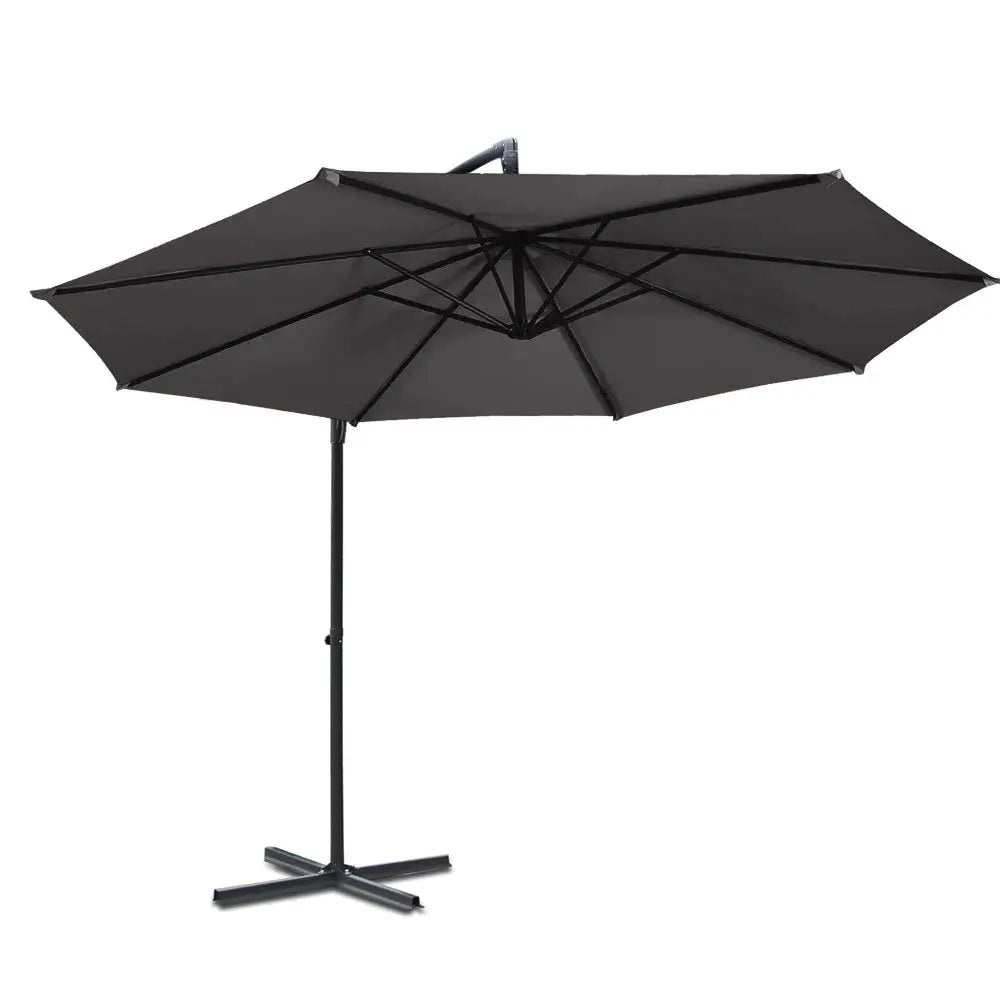 Instahut 3m Outdoor Umbrella Cantilever Beach Garden Patio Charcoal - Furniture > Outdoor > Outdoor Sofas & Lounge Sets