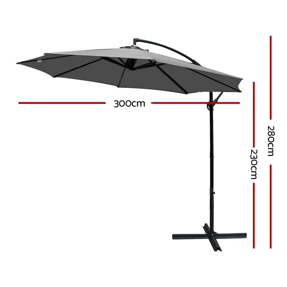 Instahut 3m Outdoor Umbrella Cantilever Beach Garden Patio Charcoal - Furniture > Outdoor > Outdoor Sofas & Lounge Sets