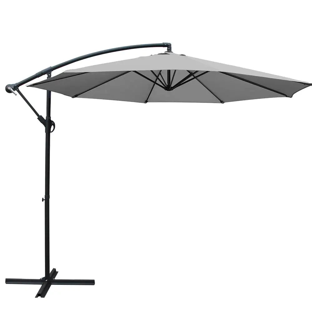 Instahut 3m Outdoor Umbrella Cantilever Beach Garden Patio Grey - Home & Garden > Shading > Umbrellas & Sunshades
