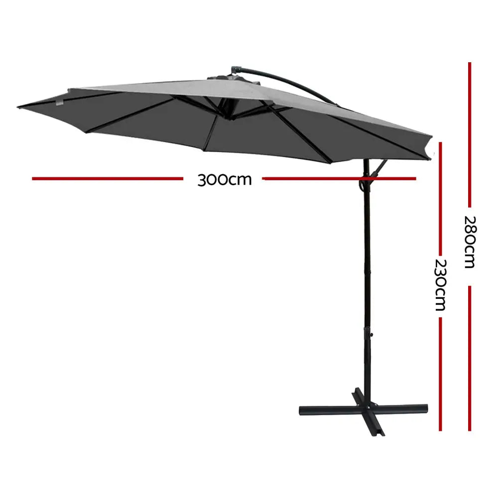 Instahut 3m Outdoor Umbrella Cantilever Beach Garden Patio Grey - Home & Garden > Shading > Umbrellas & Sunshades