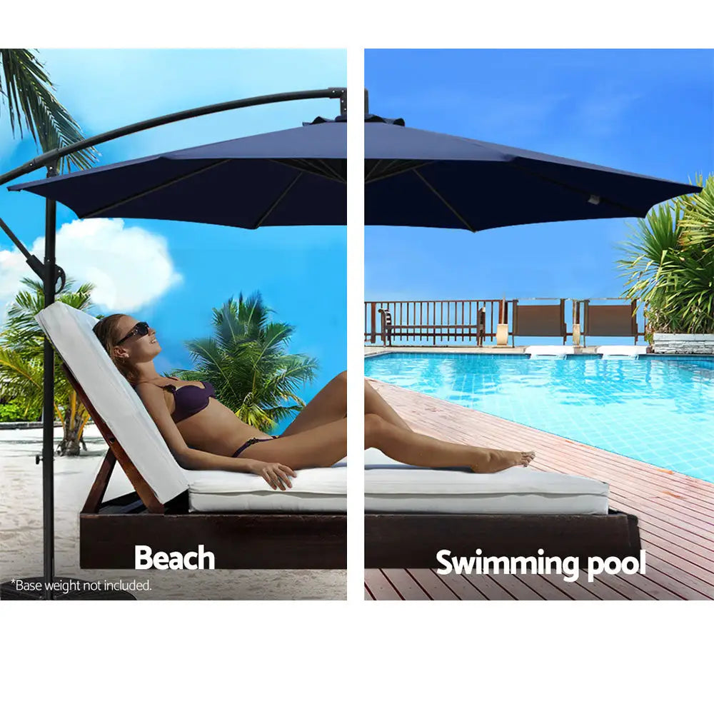 Instahut 3m Outdoor Umbrella Cantilever Beach Garden Patio Navy - Home & Garden > Shading > Umbrellas & Sunshades