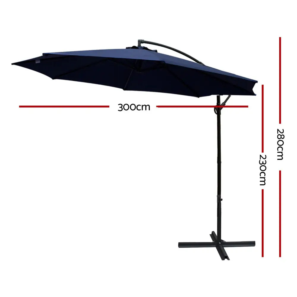 Instahut 3m Outdoor Umbrella Cantilever Beach Garden Patio Navy - Home & Garden > Shading > Umbrellas & Sunshades
