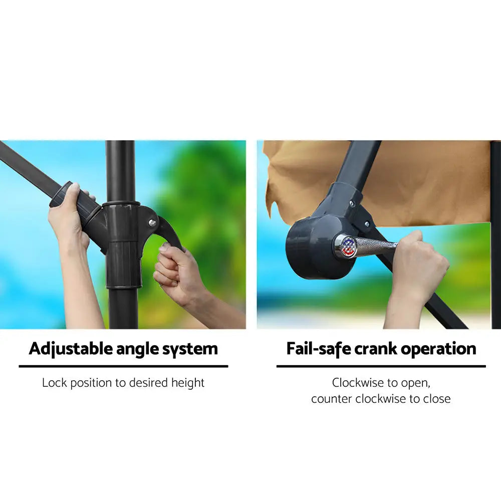 Instahut 3m Outdoor Umbrella Cantilever Garden Beach Patio Beige - Home & Garden > Shading > Umbrellas & Sunshades