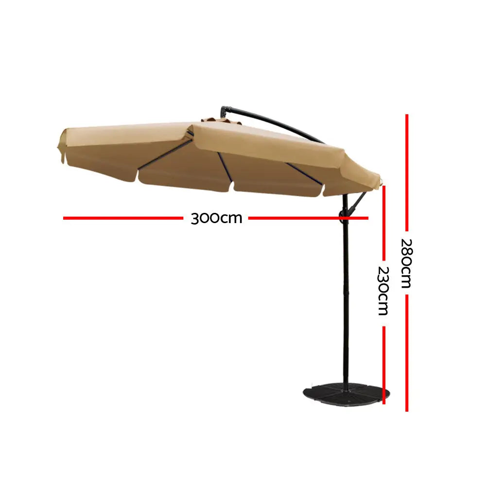 Instahut 3m Outdoor Umbrella Cantilever Garden Beach Patio Beige - Home & Garden > Shading > Umbrellas & Sunshades