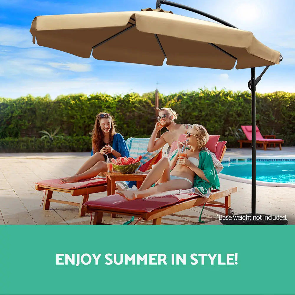 Instahut 3m Outdoor Umbrella Cantilever Garden Beach Patio Beige - Home & Garden > Shading > Umbrellas & Sunshades