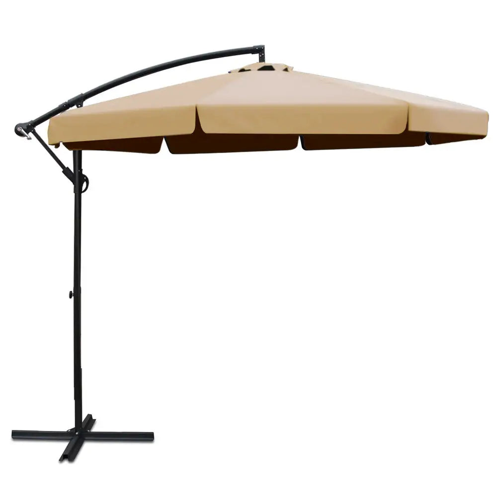 Instahut 3m Outdoor Umbrella Cantilever Garden Beach Patio Beige - Home & Garden > Shading > Umbrellas & Sunshades
