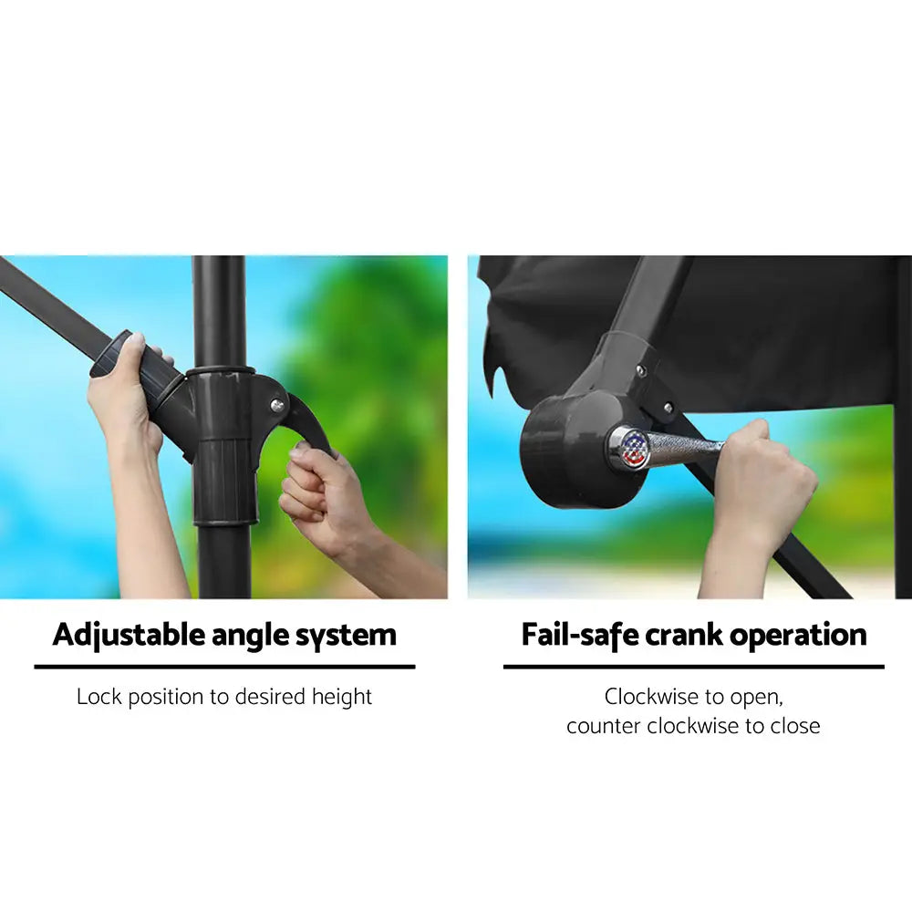 Instahut 3m Outdoor Umbrella Cantilever Garden Beach Patio Black - Home & Garden > Shading > Umbrellas & Sunshades