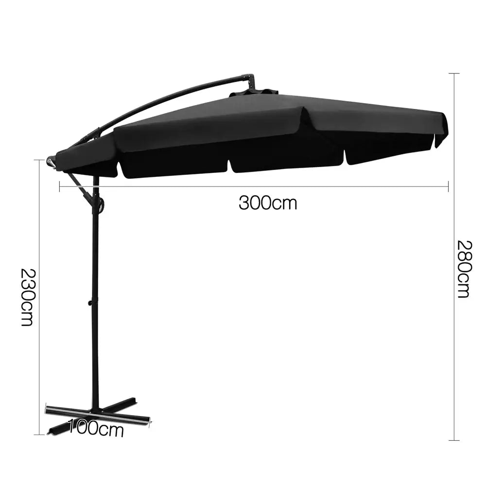 Instahut 3m Outdoor Umbrella Cantilever Garden Beach Patio Black - Home & Garden > Shading > Umbrellas & Sunshades