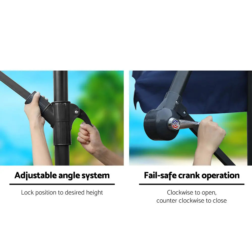 Instahut 3m Outdoor Umbrella Cantilever Garden Beach Patio Navy - Home & Garden > Shading > Umbrellas & Sunshades