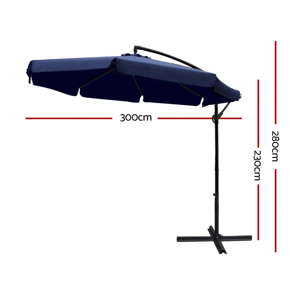 Instahut 3m Outdoor Umbrella Cantilever Garden Beach Patio Navy - Home & Garden > Shading > Umbrellas & Sunshades