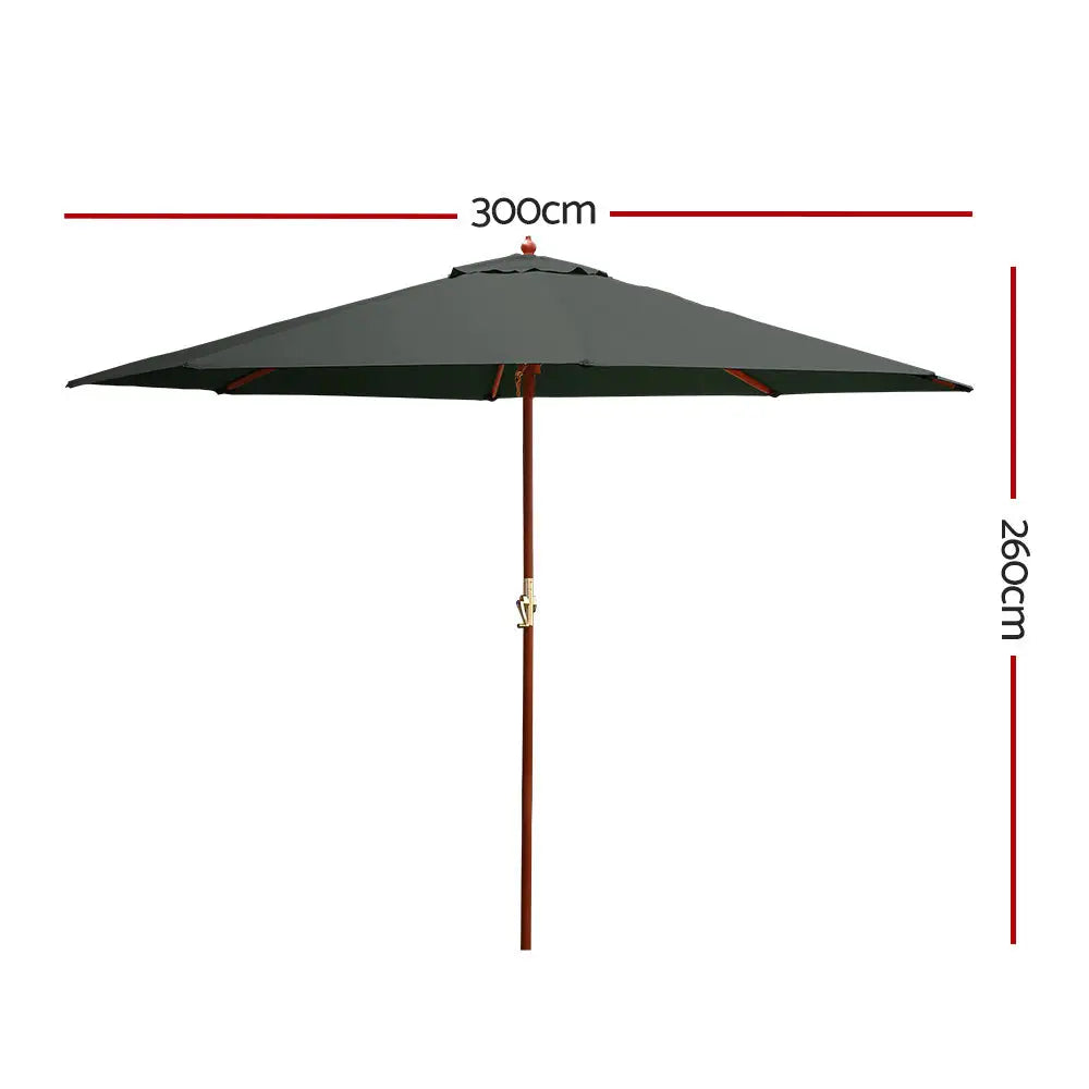 Instahut 3m Outdoor Umbrella Pole Umbrellas Beach Garden Sun Stand Patio Charcoal - Home & Garden > Shading > Umbrellas