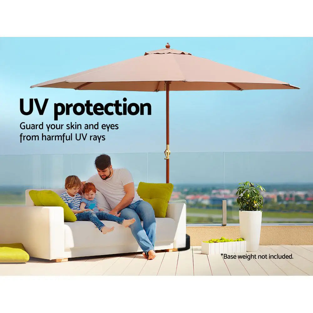 Instahut 3m Outdoor Umbrella Pole Umbrellas Beach Garden Sun Stand Patio Beige - Home & Garden > Shading > Umbrellas &