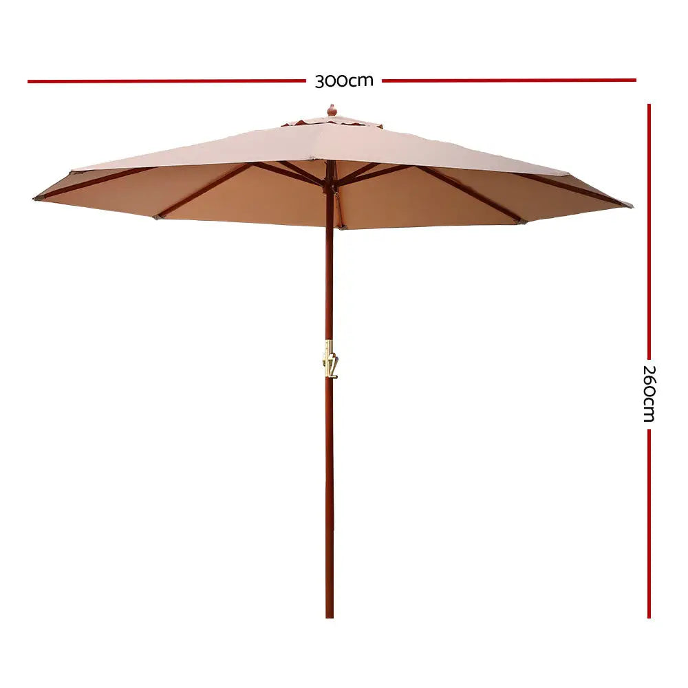 Instahut 3m Outdoor Umbrella Pole Umbrellas Beach Garden Sun Stand Patio Beige - Home & Garden > Shading > Umbrellas &