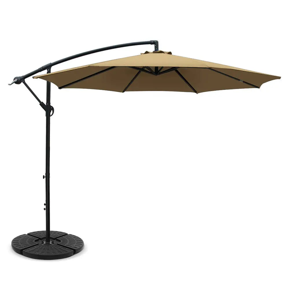 Instahut 3m Outdoor Umbrella w/Base Cantilever Beach Garden Patio Beige - Home & Garden > Shading > Umbrellas &