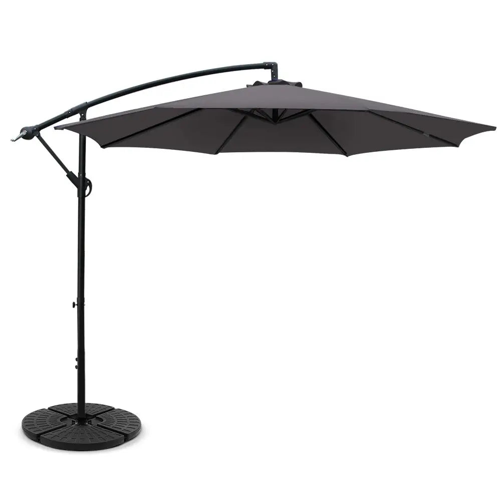 Instahut 3m Outdoor Umbrella w/Base Cantilever Beach Garden Patio Charcoal - Home & Garden > Shading > Umbrellas &