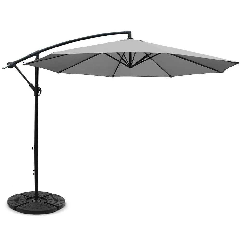 Instahut 3m Outdoor Umbrella w/Base Cantilever Beach Garden Patio Grey - Home & Garden > Shading > Umbrellas & Sunshades