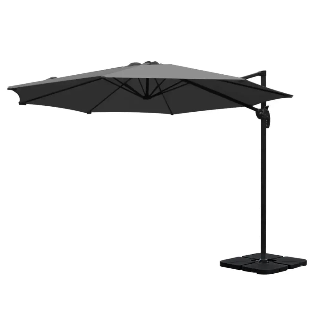 Instahut 3m Outdoor Umbrella w/Base Cantilever Beach Roma 360 Degree Tilt Charcoal - Home & Garden > Shading >