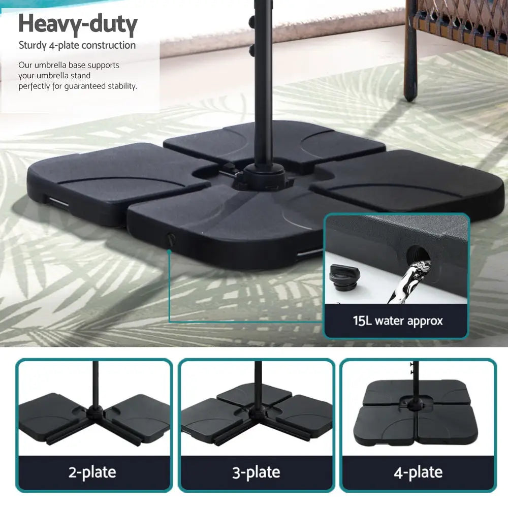 Instahut 3m Outdoor Umbrella w/Base Cantilever Beach Roma 360 Degree Tilt Grey - Home & Garden > Shading > Umbrellas &