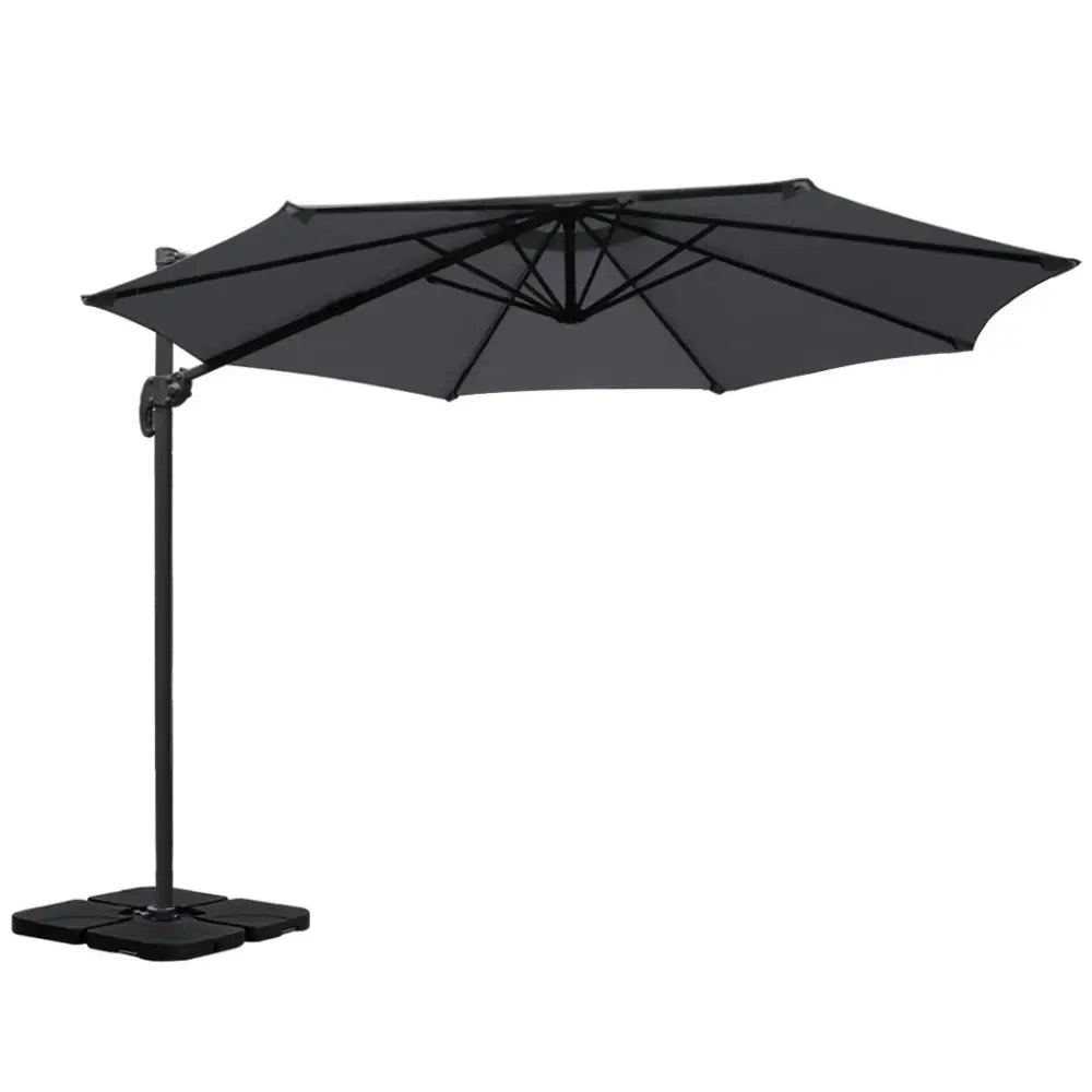 Instahut 3m Outdoor Umbrella w/Base Cantilever Beach Roma 360 Degree Tilt Charcoal - Home & Garden > Shading >