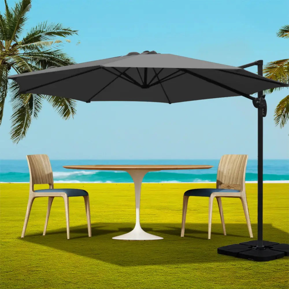 Instahut 3m Outdoor Umbrella w/Base Cantilever Beach Roma 360 Degree Tilt Charcoal - Home & Garden > Shading >
