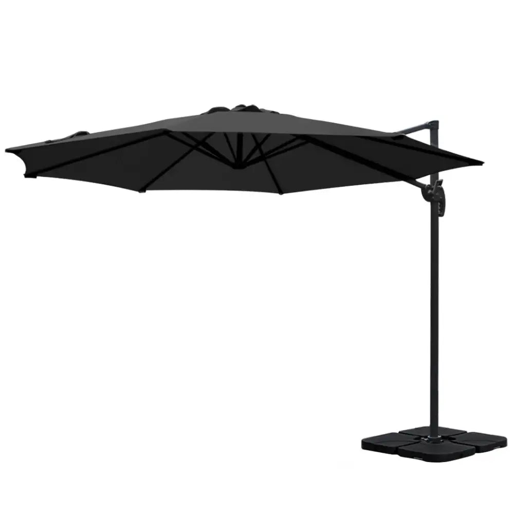 Instahut 3m Outdoor Umbrella w/Base Cantilever Beach Roma 360 Degree Tilt Black - Home & Garden > Shading > Umbrellas &