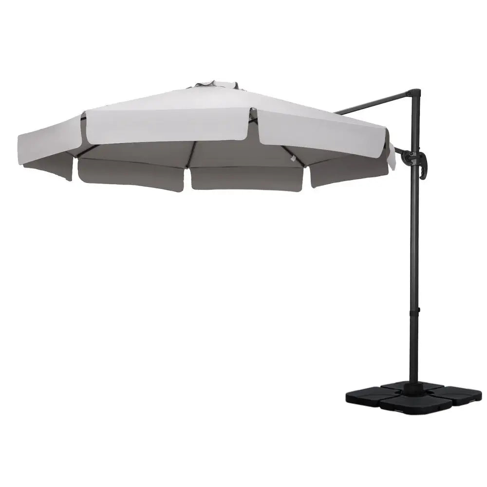 Instahut 3m Outdoor Umbrella w/Base Cantilever Beach Roma 360 Degree Tilt Grey - Home & Garden > Shading > Umbrellas &