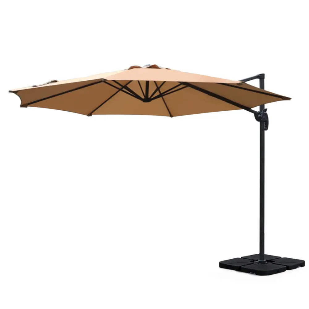 Instahut 3m Outdoor Umbrella w/Base Cantilever Beach Roma 360 Degree Tilt Beige - Home & Garden > Shading > Umbrellas &