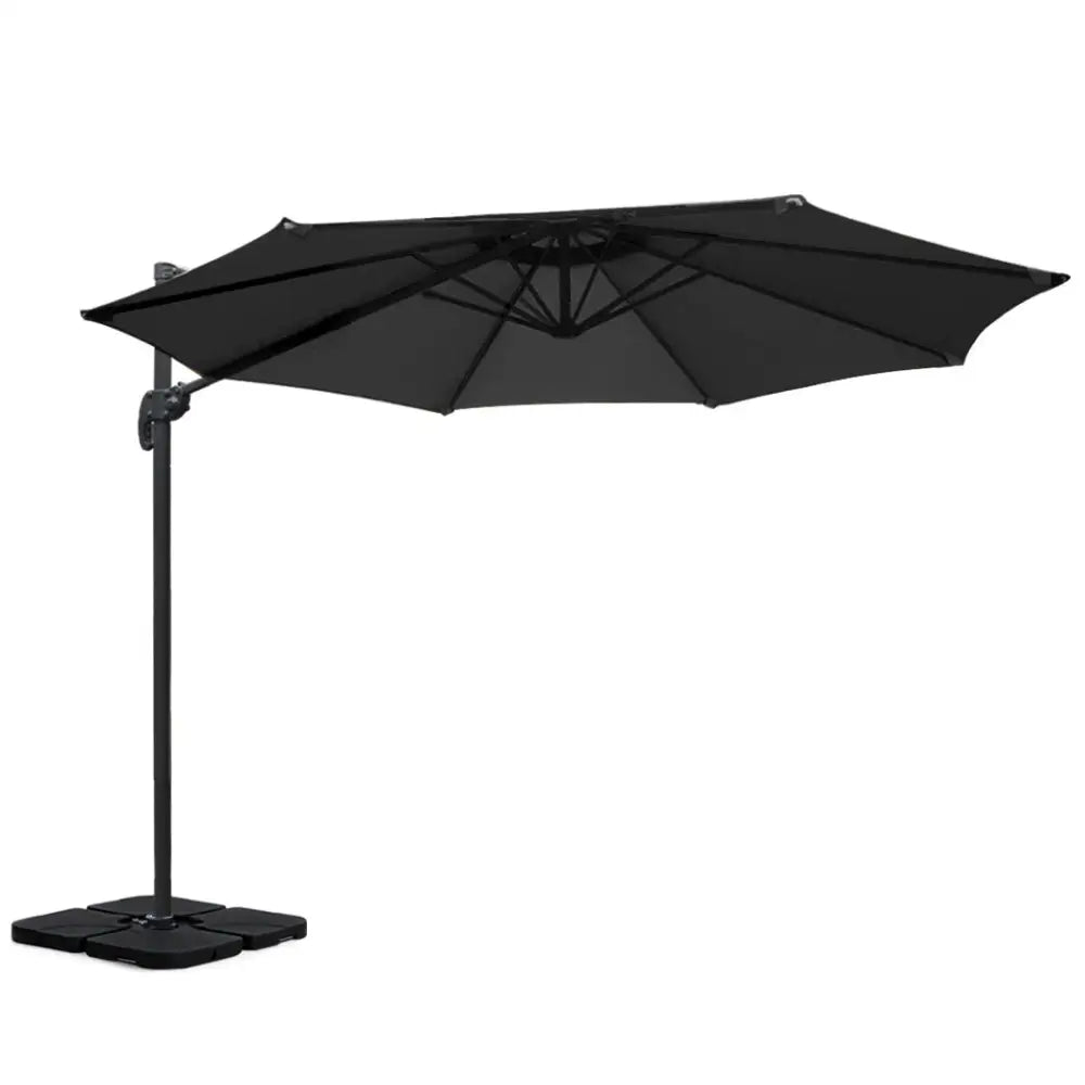 Instahut 3m Outdoor Umbrella w/Base Cantilever Beach Roma 360 Degree Tilt Black - Home & Garden > Shading > Umbrellas &