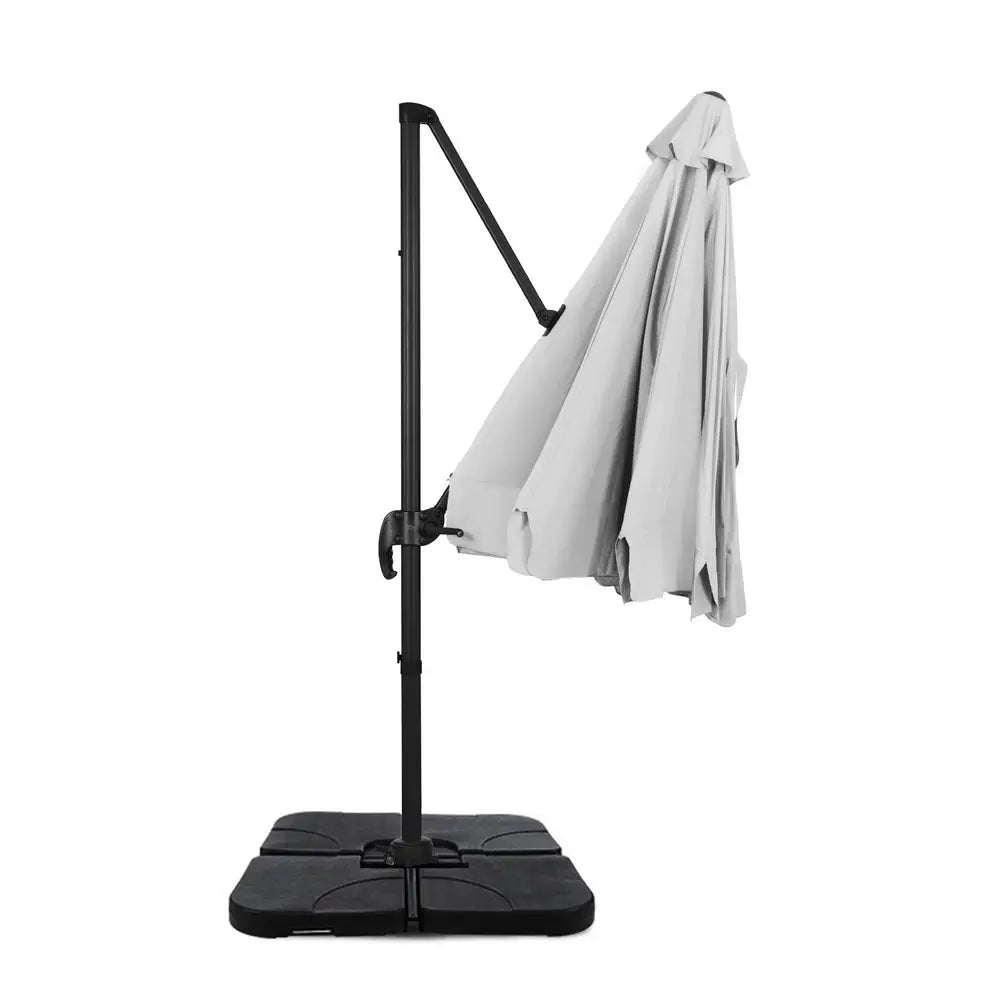 Instahut 3m Outdoor Umbrella w/Base Cantilever Beach Roma 360 Degree Tilt Grey - Home & Garden > Shading > Umbrellas &