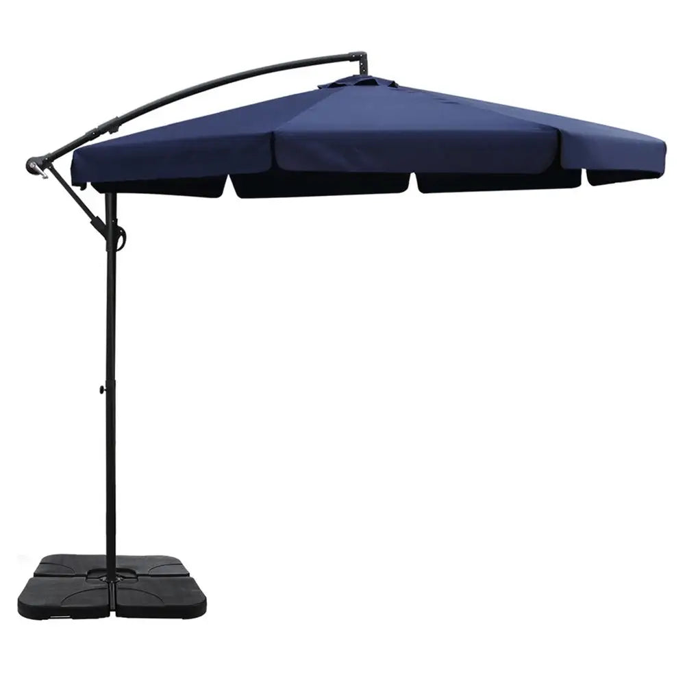 Instahut 3m Outdoor Umbrella w/Base Cantilever Garden Beach Patio Navy - Home & Garden > Shading > Umbrellas & Sunshades